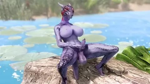 Dickgirl argonian playing with herself by the beach