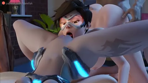 Tracer Eats Widow's Pussy while Getting Her Ass Fucked [Darellak]