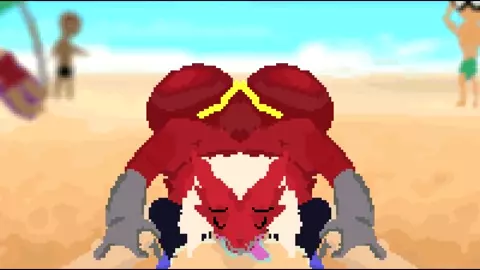 Blaziken Trainer on the beach