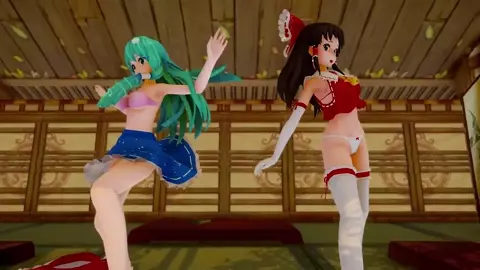 [Krag] Reimu and Sanae's strip show at the hot springs