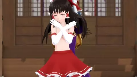 [Krag] Embarrassed Reimu strips in front of the temple