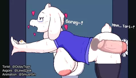 Teacher Toriel serves Asgore Dreemurr in the toilet