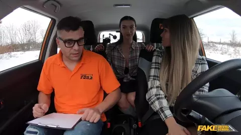 FakeDrivingSchool – Stuck Between Snow And Big Tits Dominno And Lady Gang