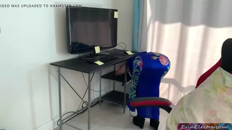 STEPMOM GETS STUCK IN A DESK AND STEPSON FUCKS HER