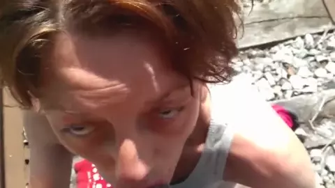 UGLY HOMELESS WHORE SUCKING BLACK COCK OUTDOOR RAILROAD