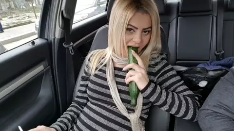 PUBLIC FUCK WITH BIG CUCUMBER UNTIL SQUIRT- CAR MASTURBATION STREET